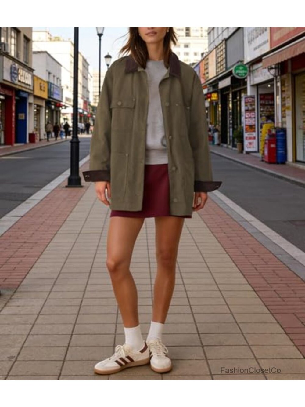 Oversized Vintage Corduroy Collar Utility Barn Jacket Women's Cotton Coat - Picture 4 of 6